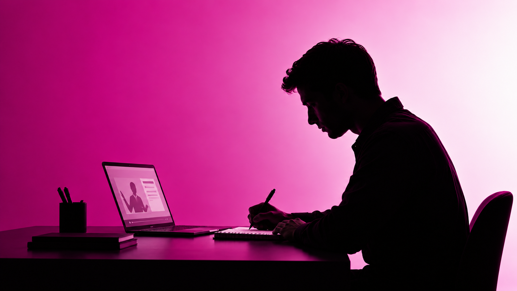 Industrial maintenance technician completing technical training with a laptop and notes