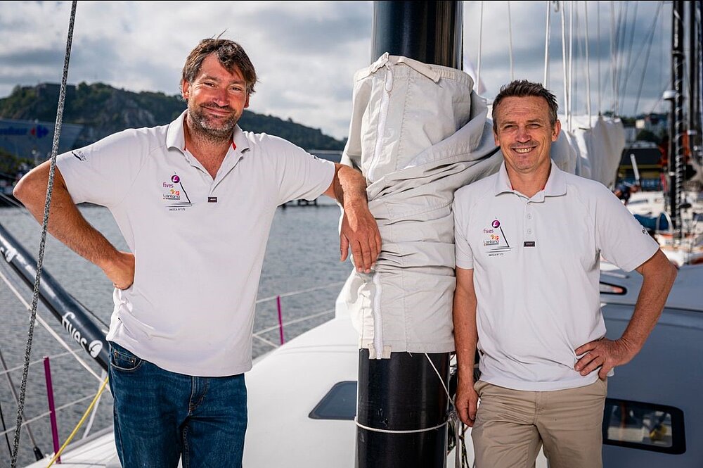 Portrait de Louis Duc et Rémi Aubrun à bord du Fives Group