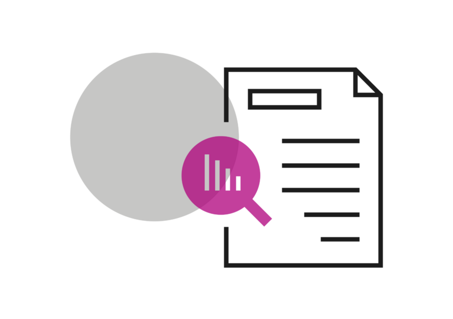 Icône représentant un document avec une loupe analytique, illustrantl’analyse de données